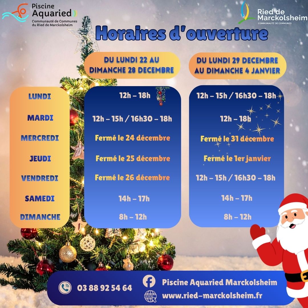 Horaires douverture Version noel 2 semaines